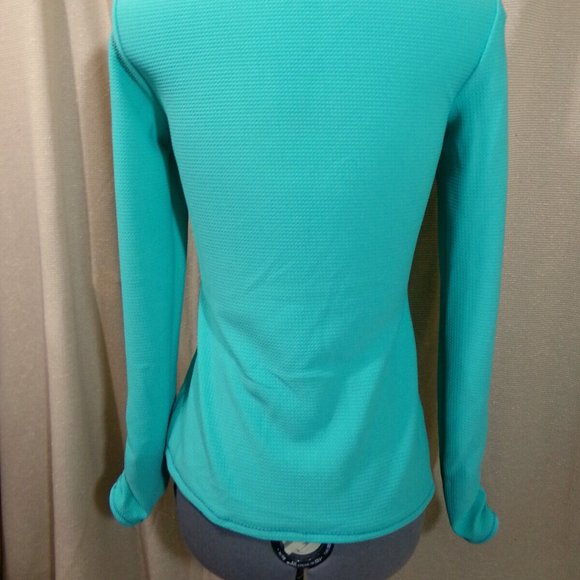 New Lace up Henley T-shirt Top XS Mint Green Bullet texture fabric Ruched sleeve - Picture 9 of 9
